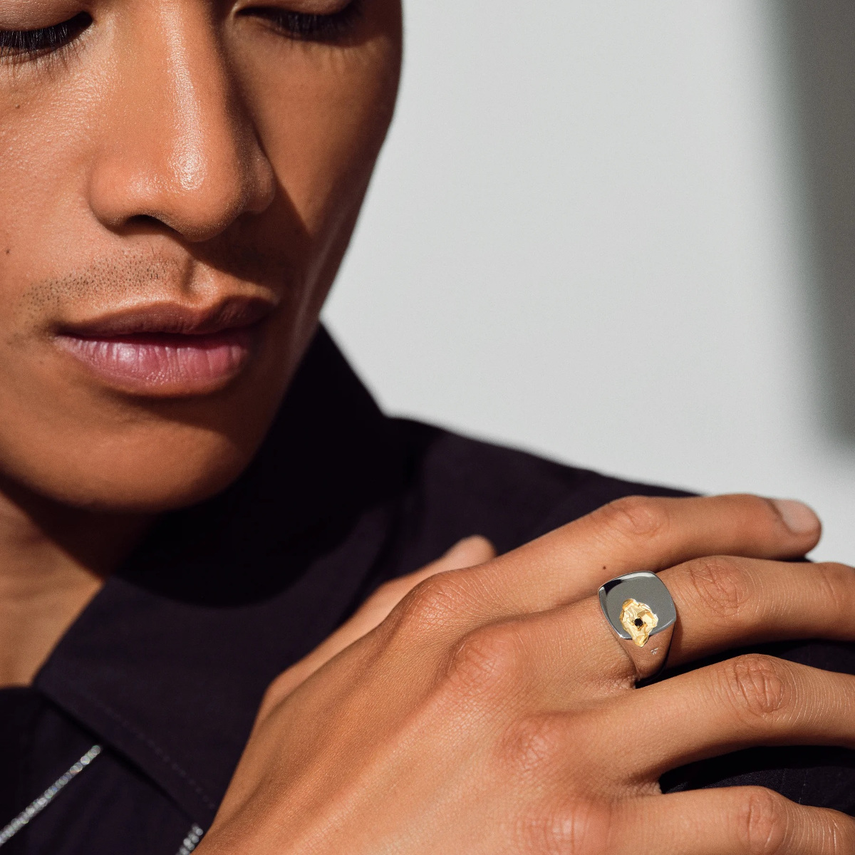 TOM WOOD RING MINED LARGE BLACK DIAMOND