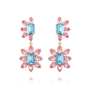 CAROLINE SVEDBOM ØREDOBBER FLORA GOLD LIGHT ROSE & AQUAMARINE