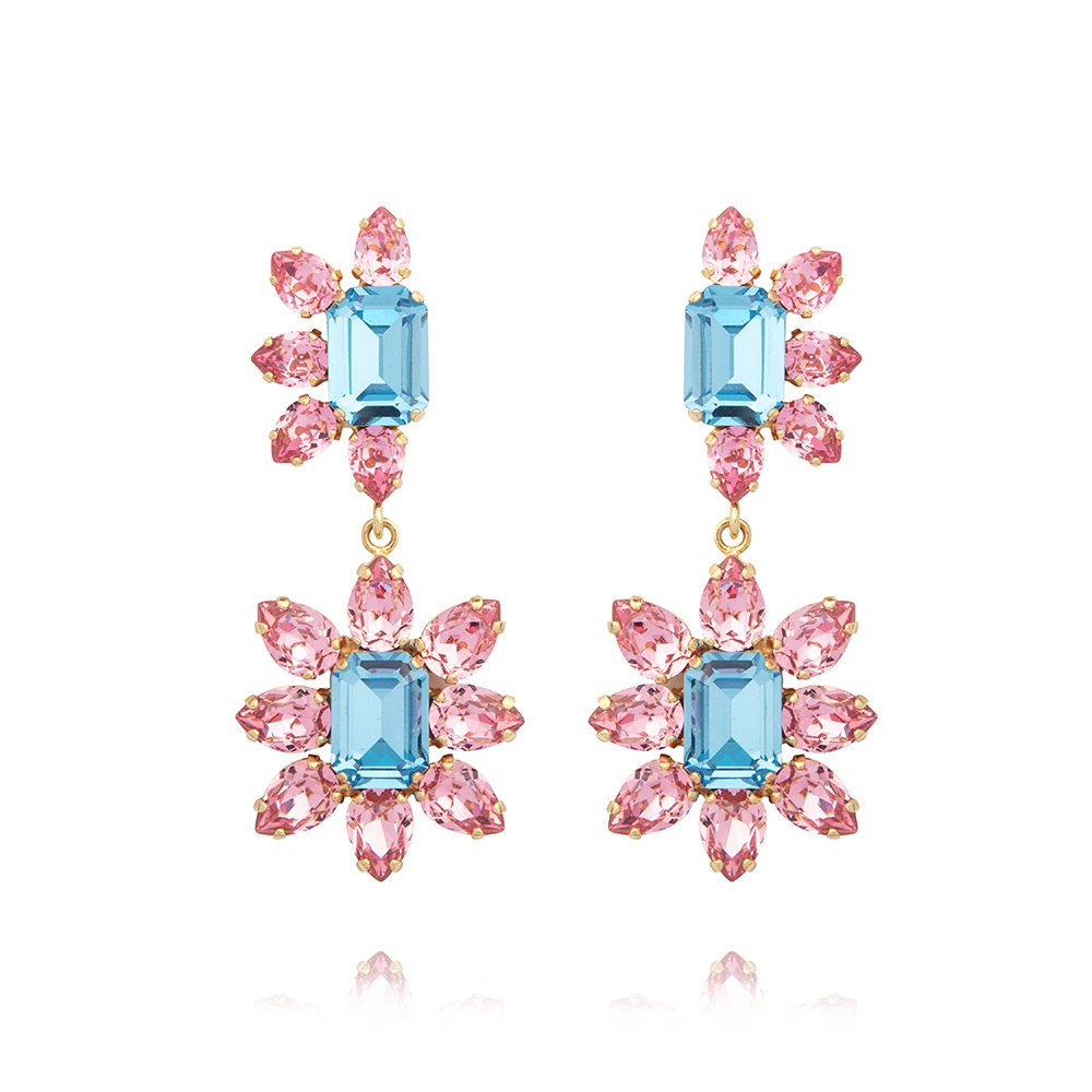 CAROLINE SVEDBOM ØREDOBBER FLORA GOLD LIGHT ROSE & AQUAMARINE