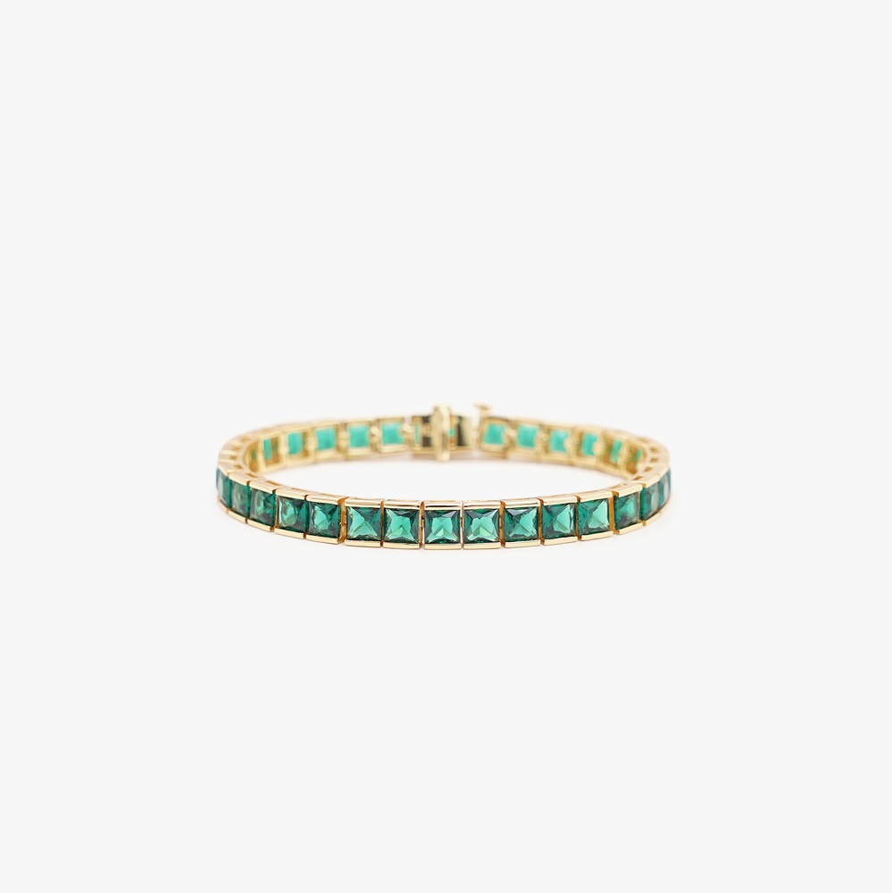 IZABEL DISPLAY TENNIS ARMBÅND THICK SQUARE GOLDPLATED GREEN