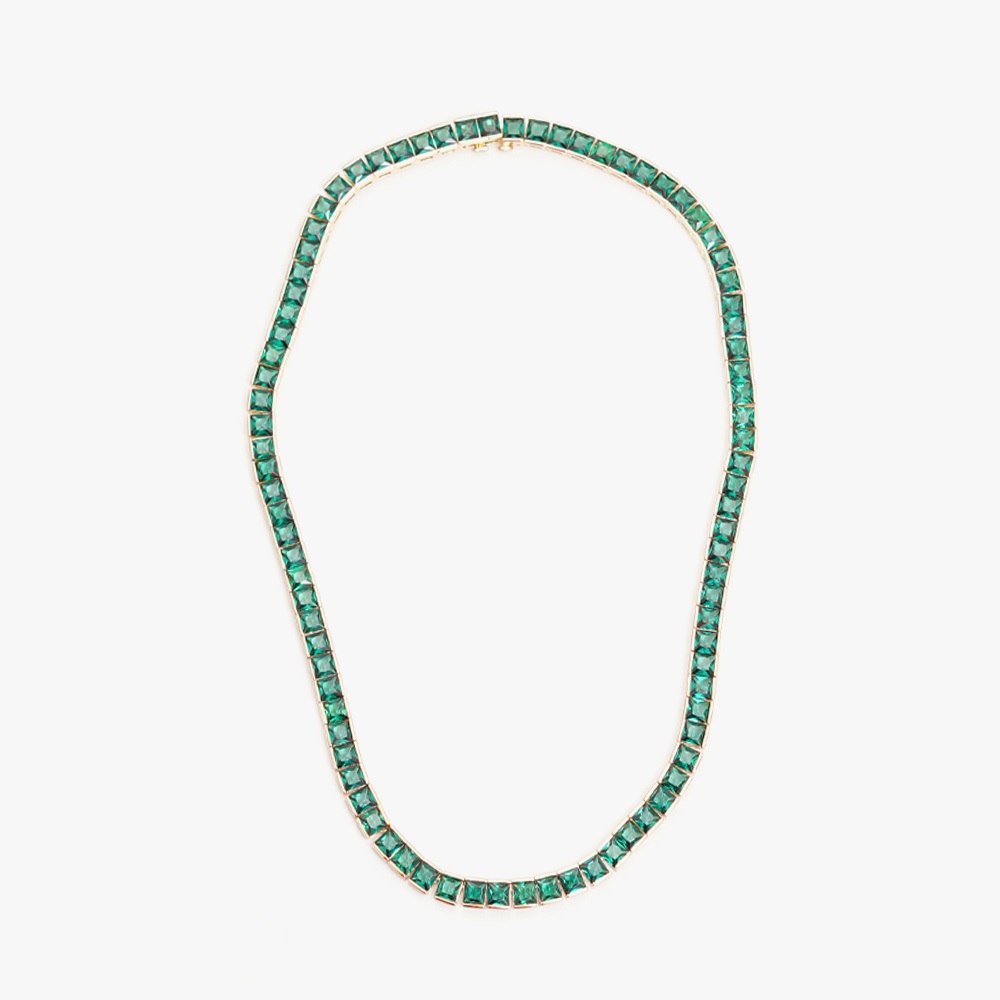 IZABEL DISPLAY TENNIS NECKLACE THICK SQUARE GOLDPLATED GREEN