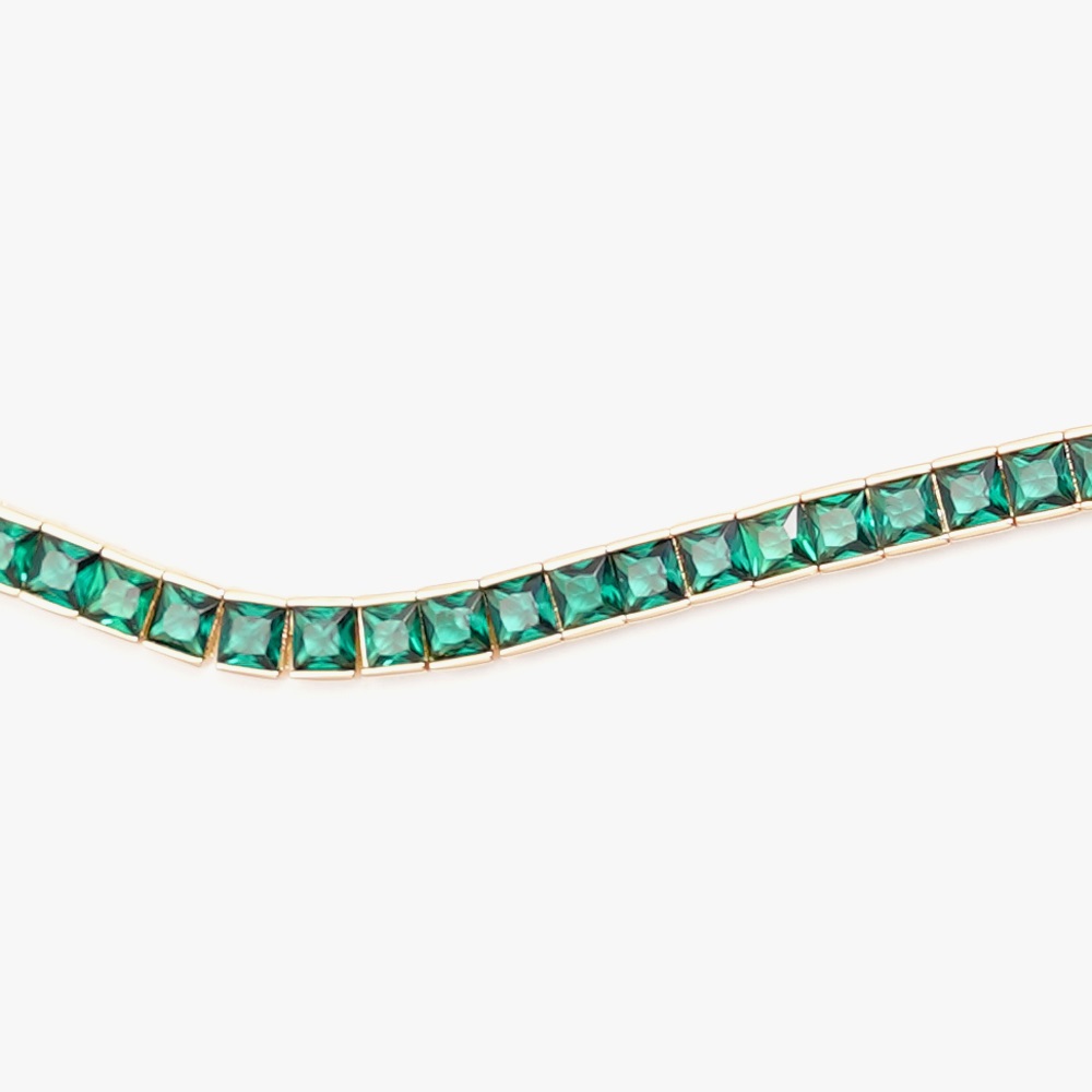IZABEL DISPLAY TENNIS NECKLACE THICK SQUARE GOLDPLATED GREEN