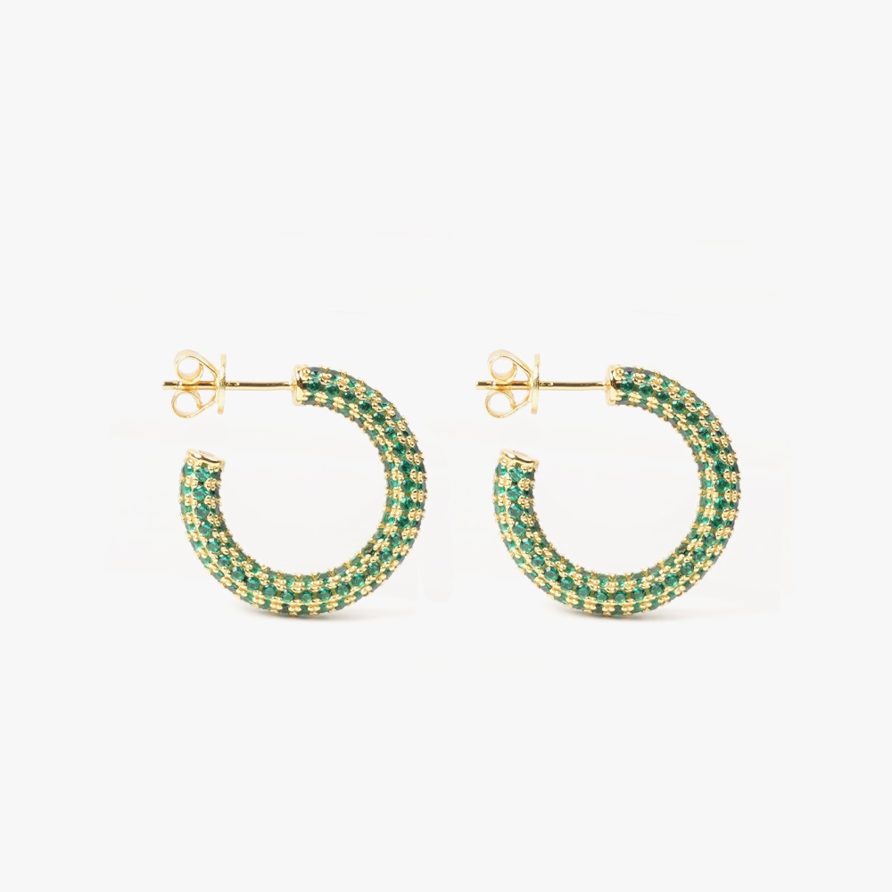 IZABEL DISPLAY HOOPS COLORFUL GOLDPLATED GREEN