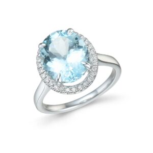 RING HVITTGULL MED AQUAMARINE OG DIMANATER
