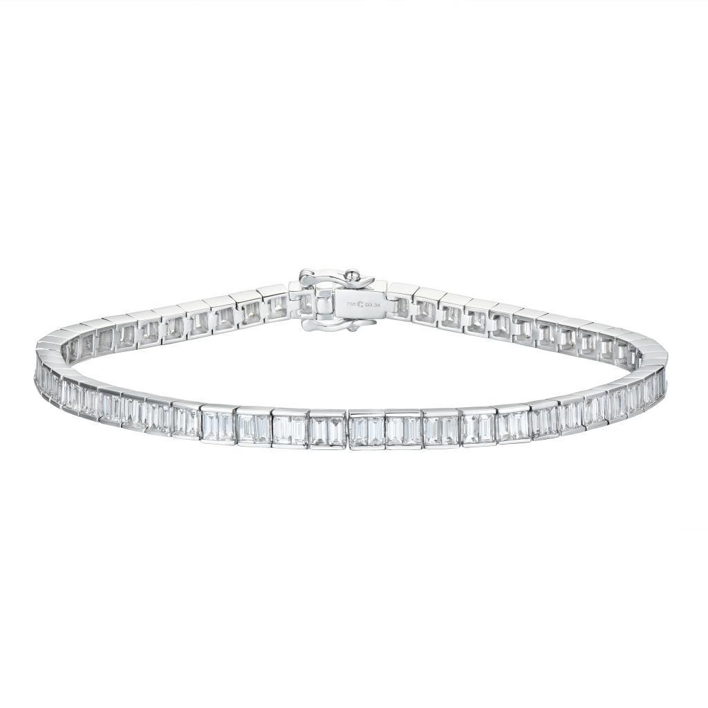 TENNISARMBÅND HVITTGULL MED BAGUETTSLIPTE DIAMANTER 3,31CT