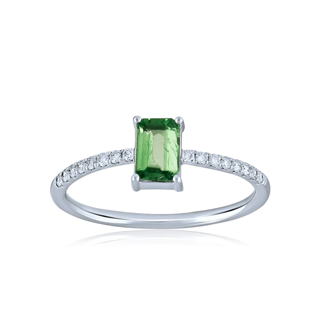 DIAMANTRING HVITTGULL MED ZAVORITE OG DIAMANTER