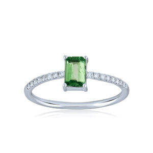 DIAMANTRING HVITTGULL MED ZAVORITE OG DIAMANTER