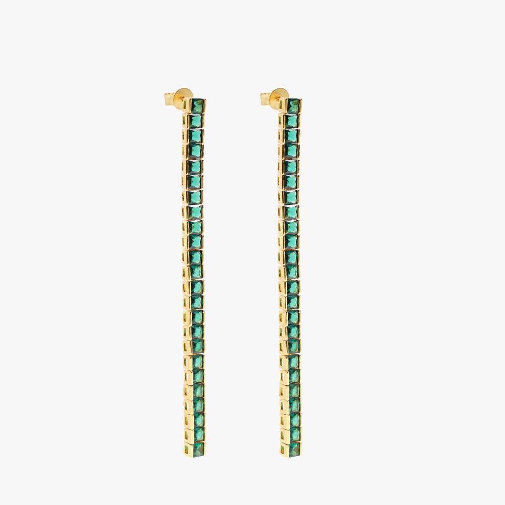 IZABEL DISPLAY ØREDOBBER SQUARE TENNIS GOLDPLATED GREEN