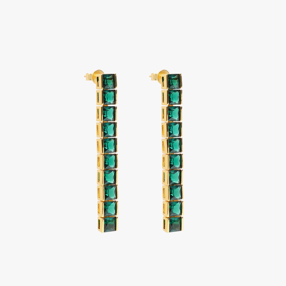 IZABEL DISPLAY ØREDOBBER TENNIS GOLDPLATED GREEN